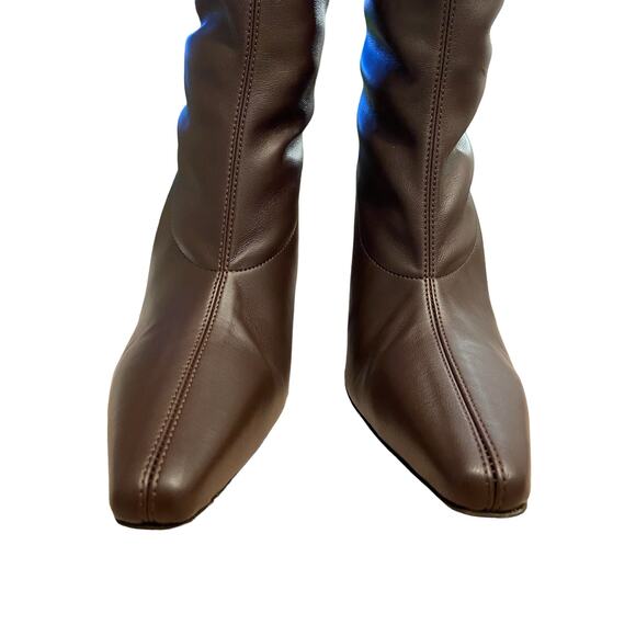 Ammonde Atelier Magda Leather Heeled Boot Knee High Pointed Toe Dark Oat Size 40 - Picture 8 of 16